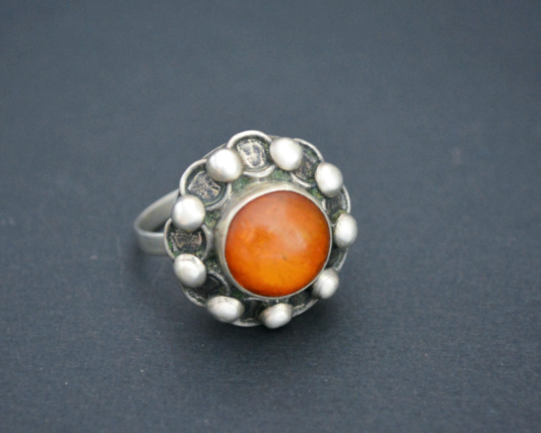 Ethnic Older Amber Ring - Size 7.5