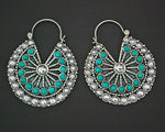 Ethnic Hoop Earrings with Turquoise - LARGE