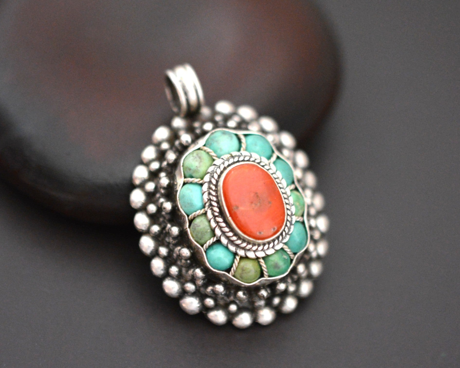 Reseved for A. - Bold Nepali Coral and Turquoise Pendant