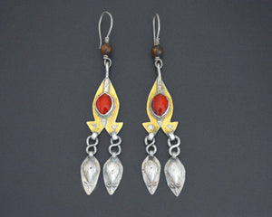 Long Turkmen Gilded Dangle Earrings with Glass