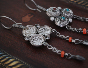 Uzbek Coral Turquoise Earrings