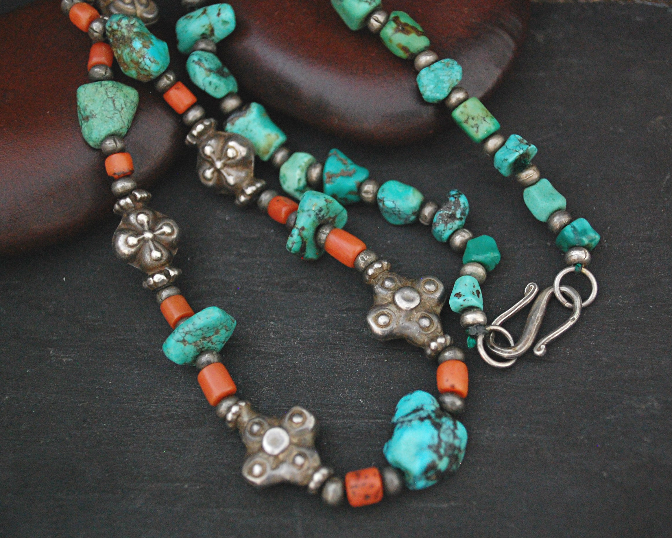 Antique Ladakh Coral Turquoise Necklace