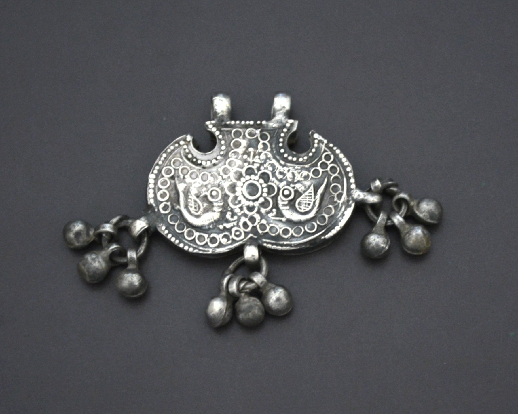 Rajasthani Silver Peacock Pendant with Bells