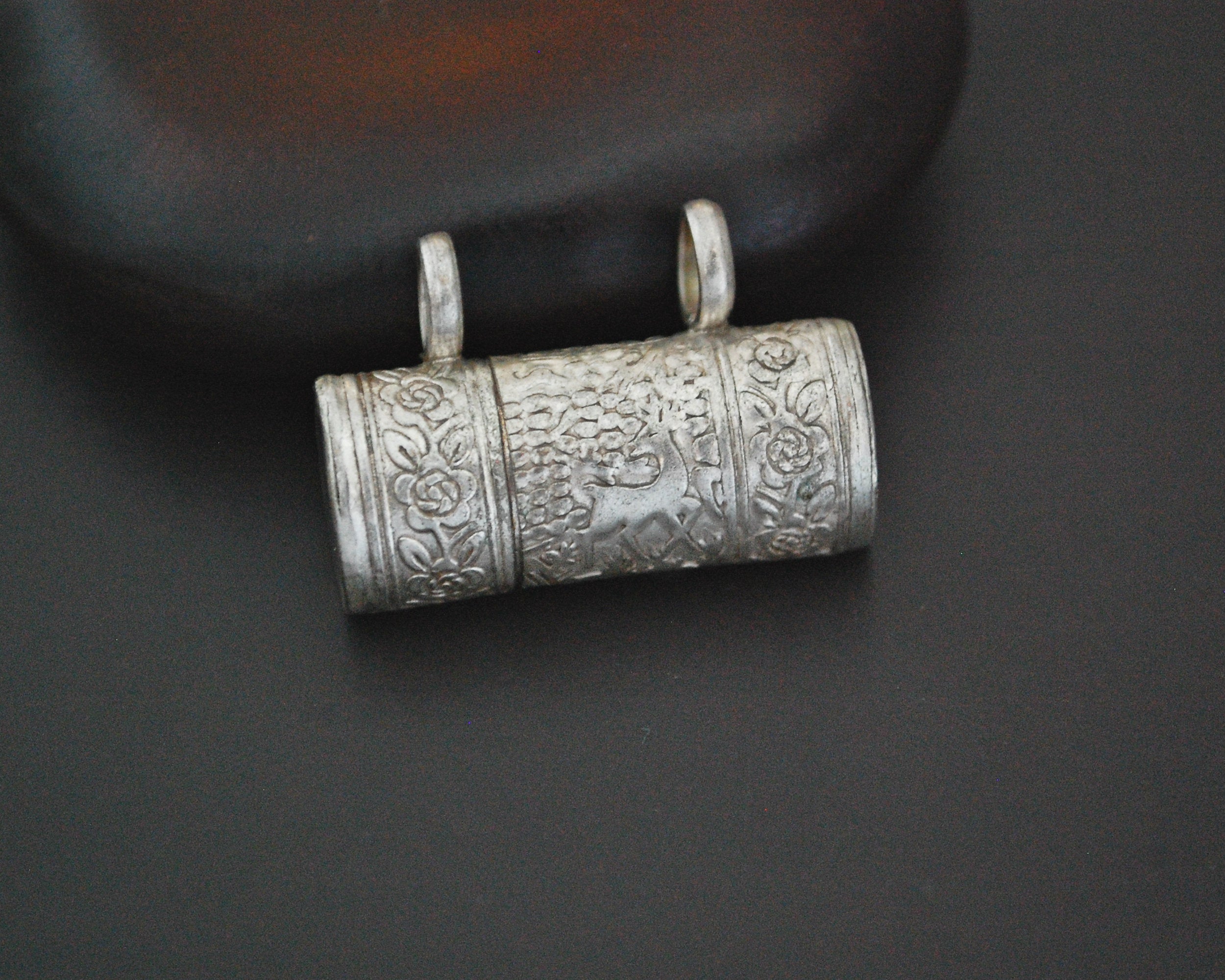 Openable Silver Box Amulet Pendant with Deer and Flowers