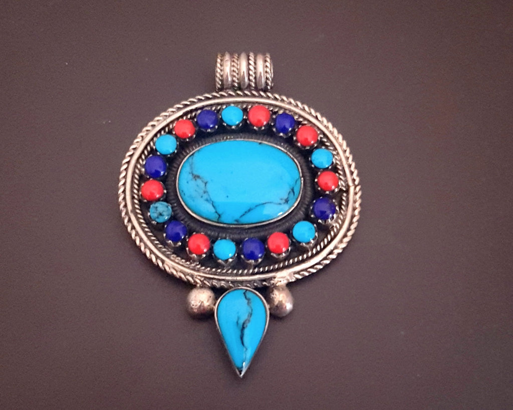 Nepali Turquoise Coral Lapis Pendant