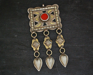 Antique Turkmen Pendant with Carnelian and Dangles