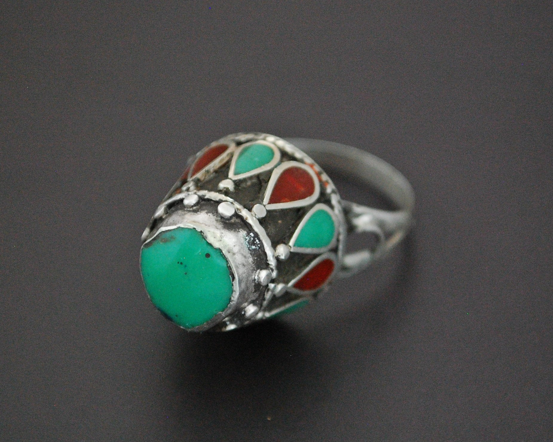 Afghani Carnelian Turquoise Dome Ring - Size 10