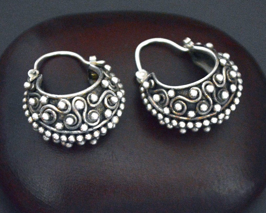 Ethnic Sterling Silver Bali Hoop Earrings - SMALL