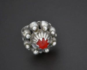 Pashtun Silver Ring with Red Glass - Size 8.5