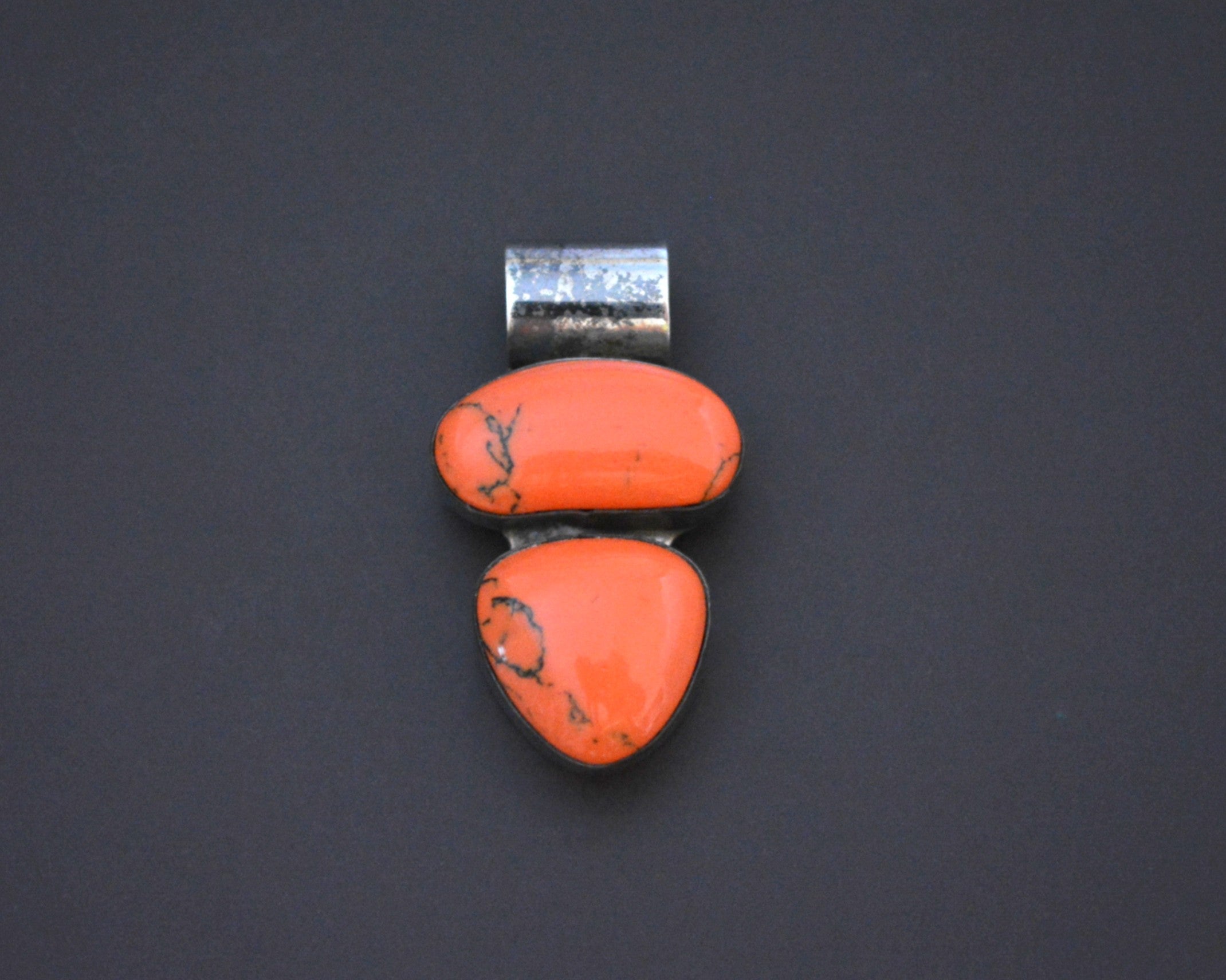 Mexican Coral Silver Pendant