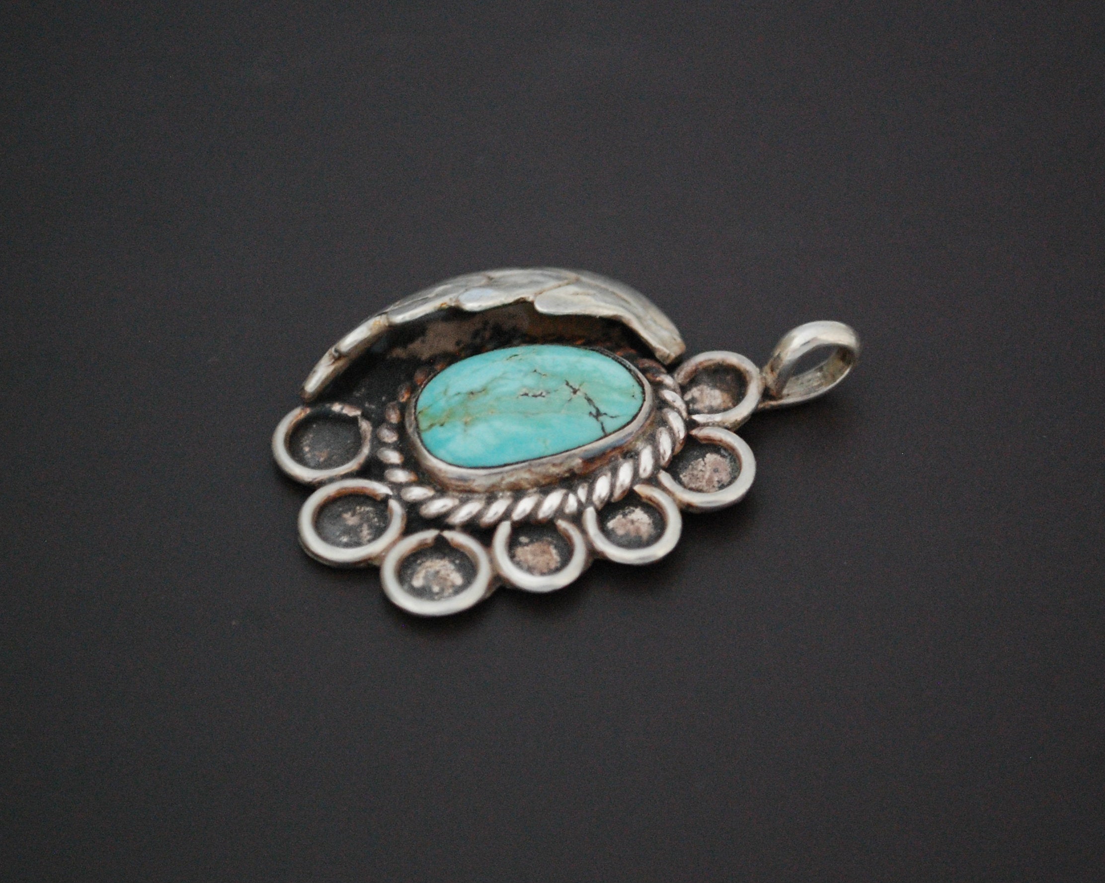 Native American Navajo Turquoise Feather Pendant