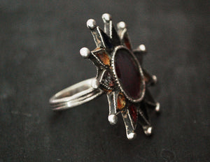 Huge Afghani Star Ring with Glass - Size 8.5