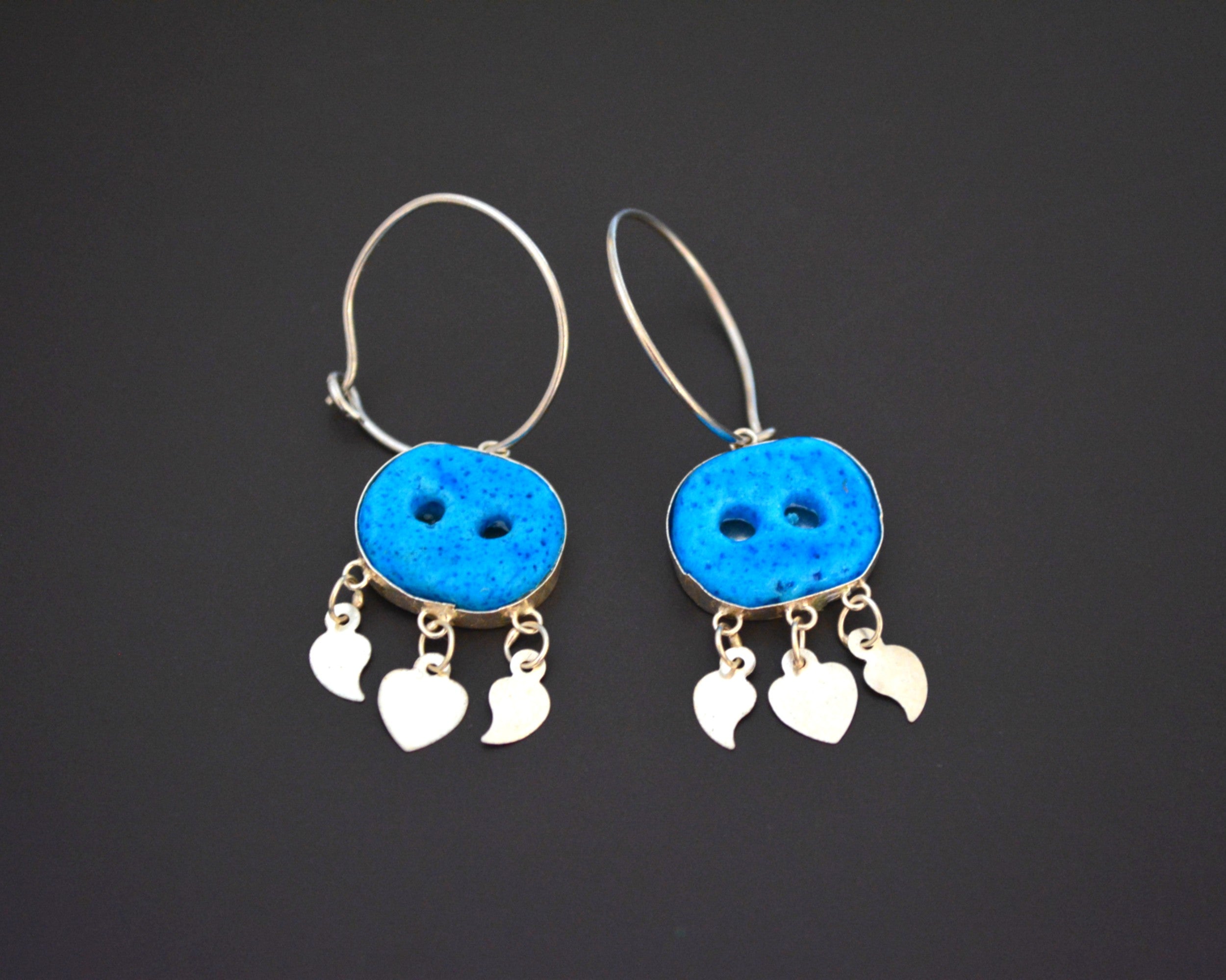 Assyrian Blue Glass Evil Eye Earrings - Reyyan Earrings - Hercai Earrings