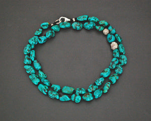 Knotted Turquoise Nugget Necklace with Silver Beads