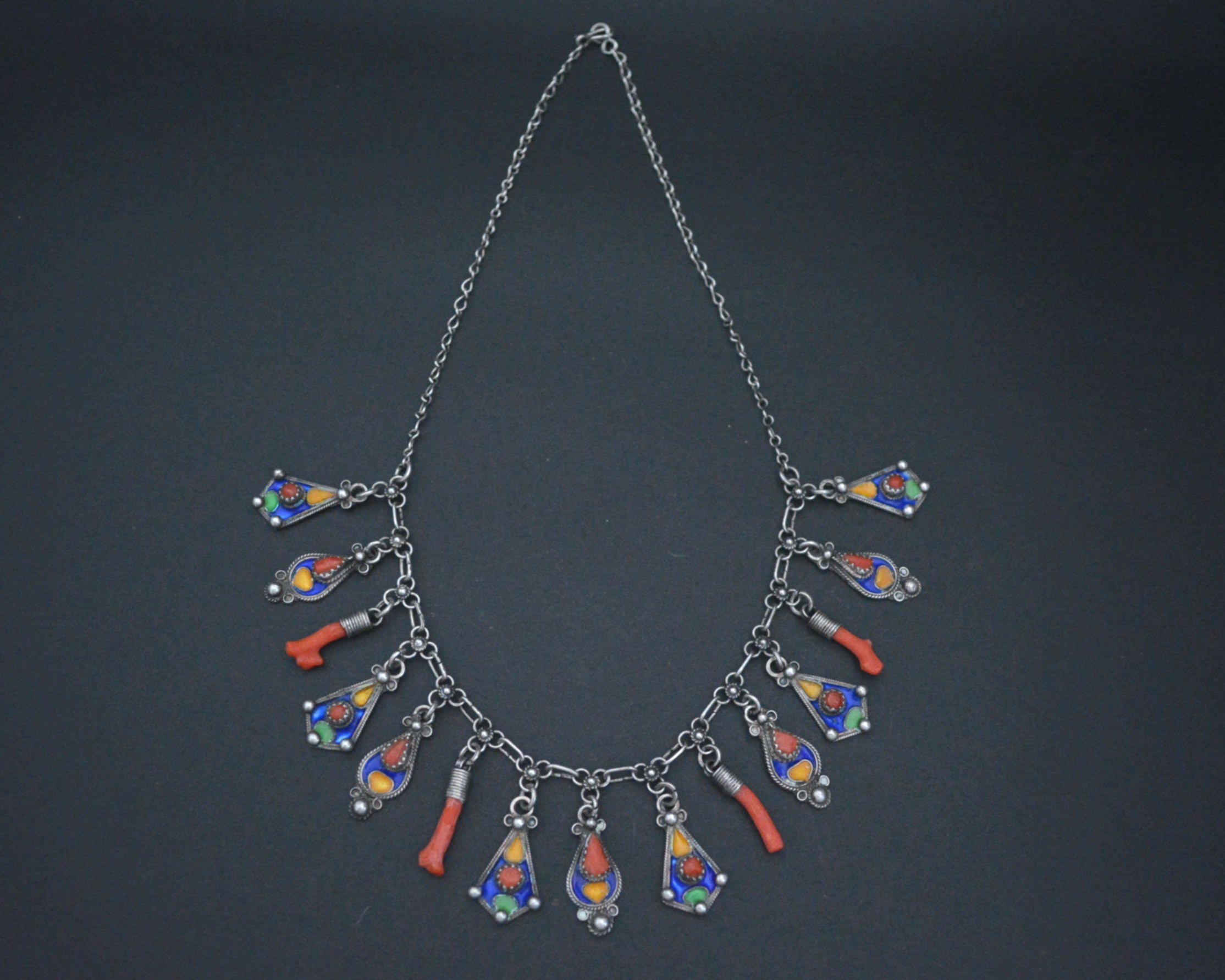 Berber Kabyle Coral Enamel Necklace