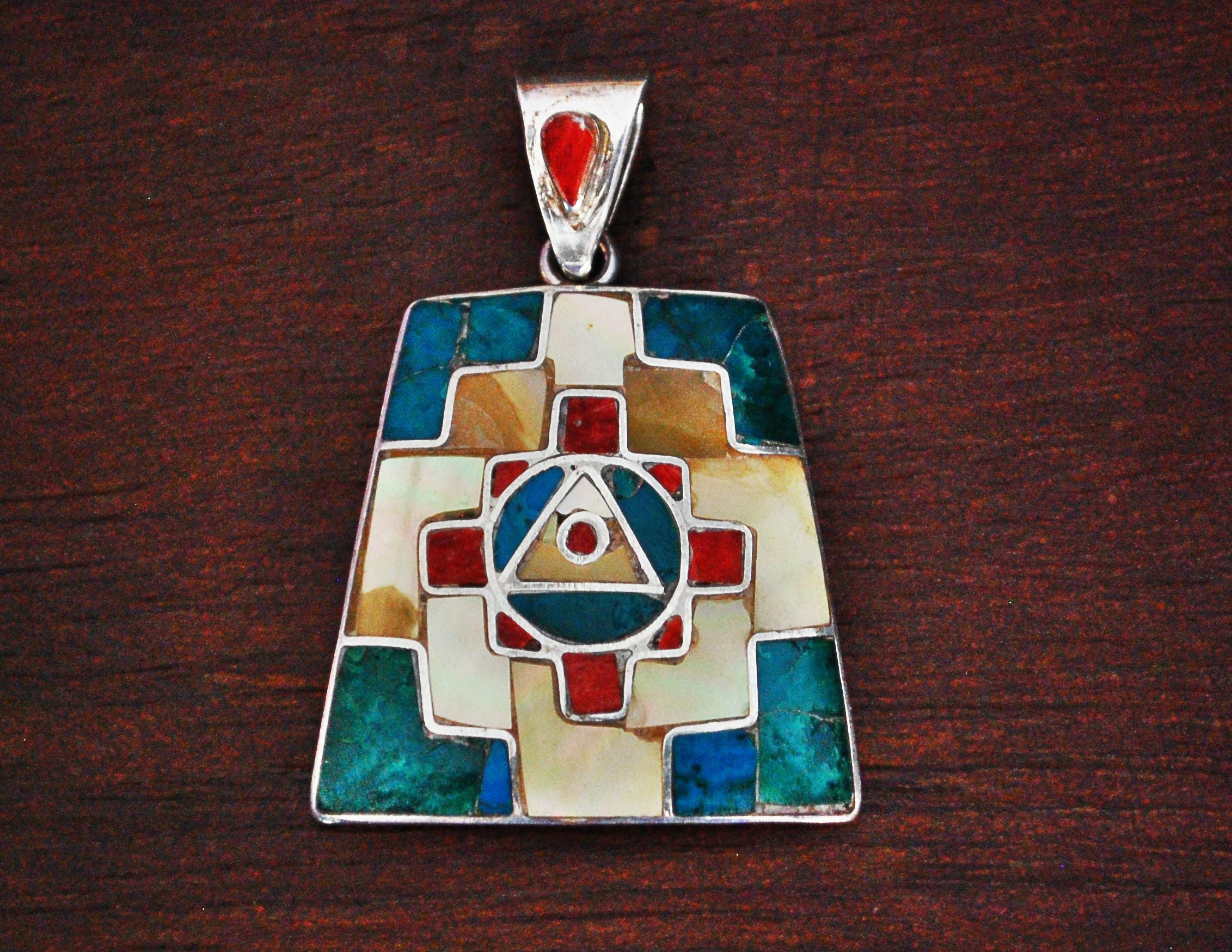 Peruvian Chakana Multistone Inlay Pendant