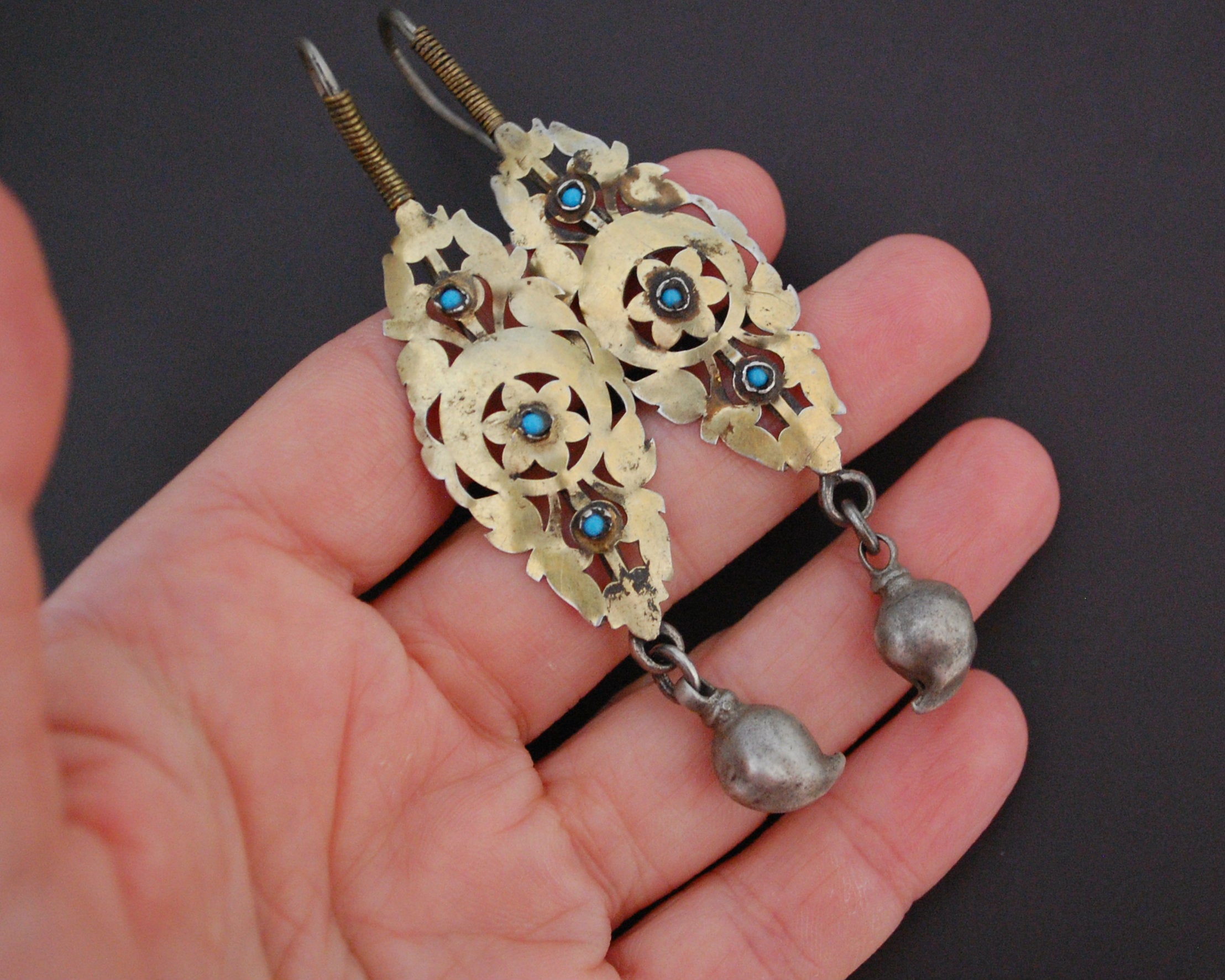 Vintage Afghani Silver Gilded Earrings