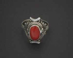 Vintage Nepali Coral Saddle Ring - Size 8