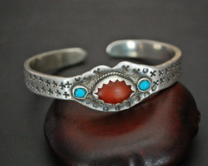 Ethnic Afghani Cuff Bracelet with Glass and Turquoises