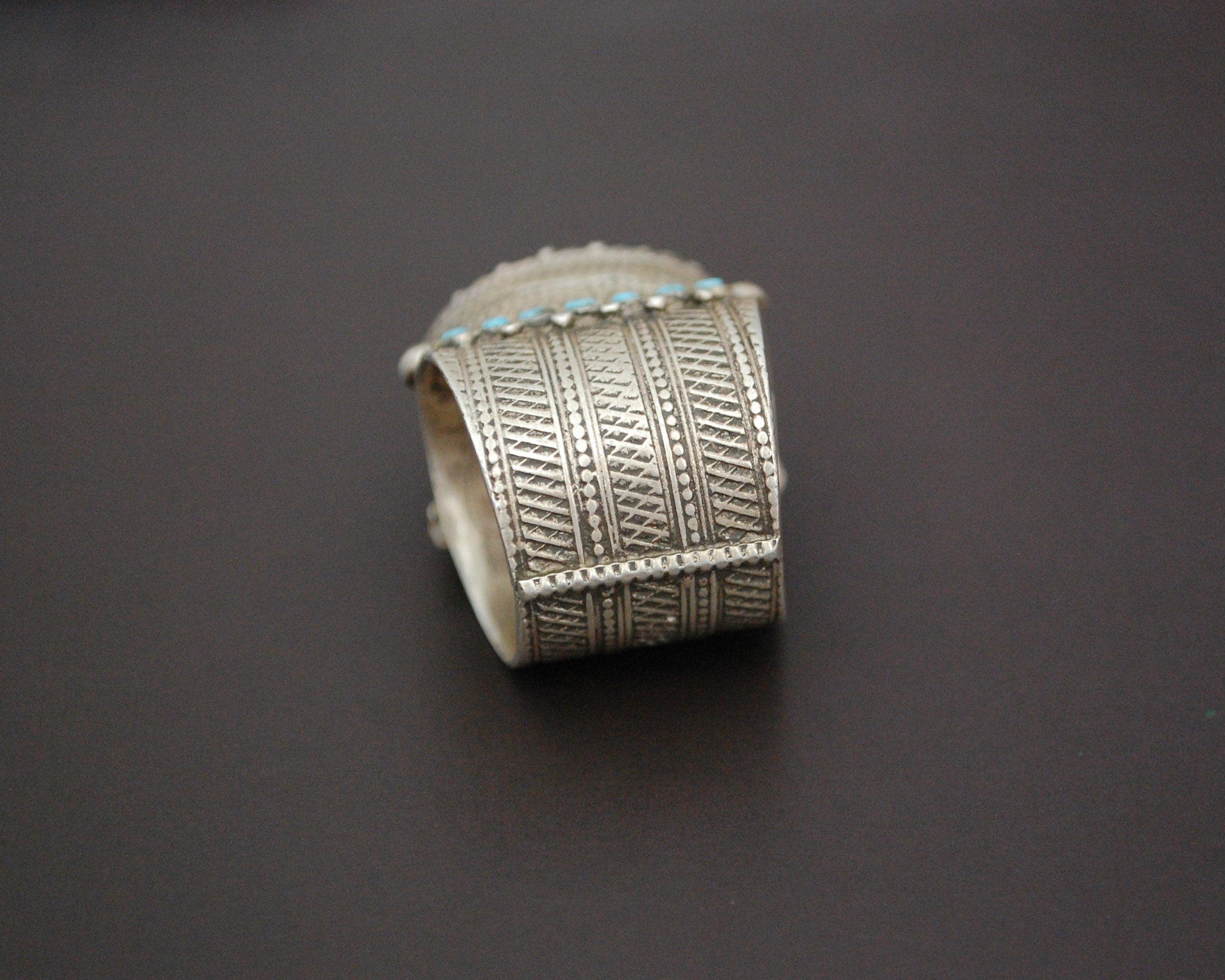 Antique Turkmen Ring with Turquoises - Size 9 / 9.5