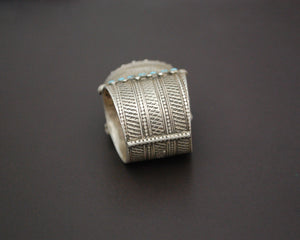 Antique Turkmen Ring with Turquoises - Size 9 / 9.5