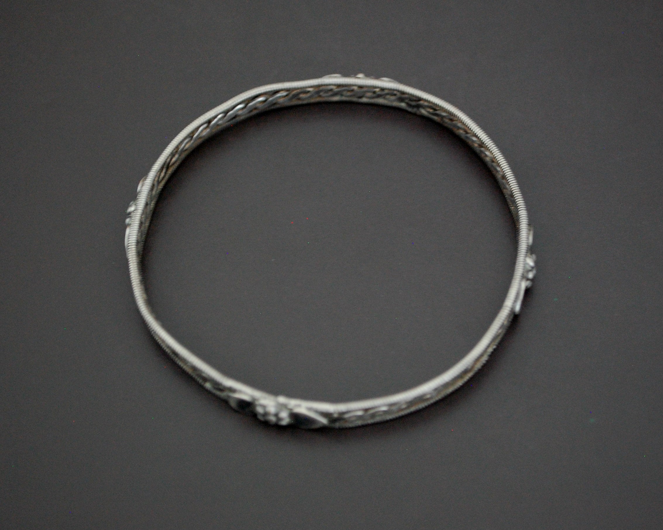 Rajasthani Silver Bangle Bracelet with Flowers - SMALL/MEDIUM