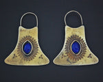 Ethnic Gilded Lapis Lazuli Earrings with Engravings