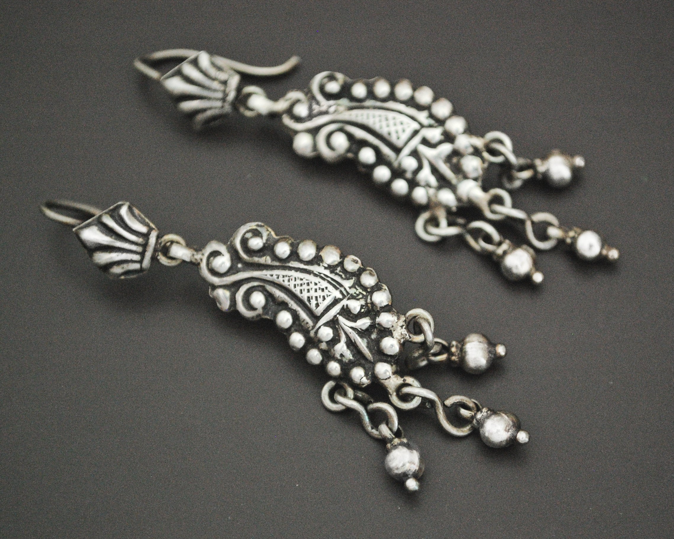 Rajasthani Silver Paisley Earrings with Dangles
