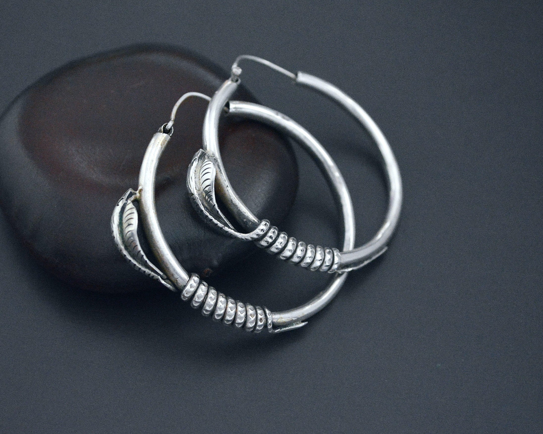 Vintage Sterling Silver Cobra Hoop Earrings