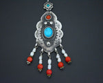 Gorgeous Uzbek Turquoise, Pearl and Coral Pendant