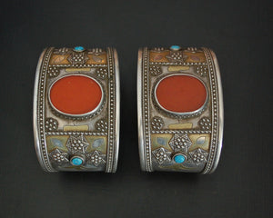 Pair Turkmen Carnelian Turquoise Cuff Bracelet