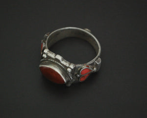 Old Afghani Coral and Carnelian Ring - Size 10.5