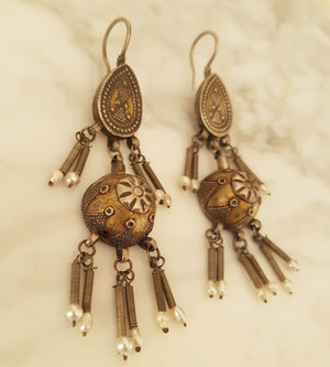 Vintage Kazakh Earrings with Pearls