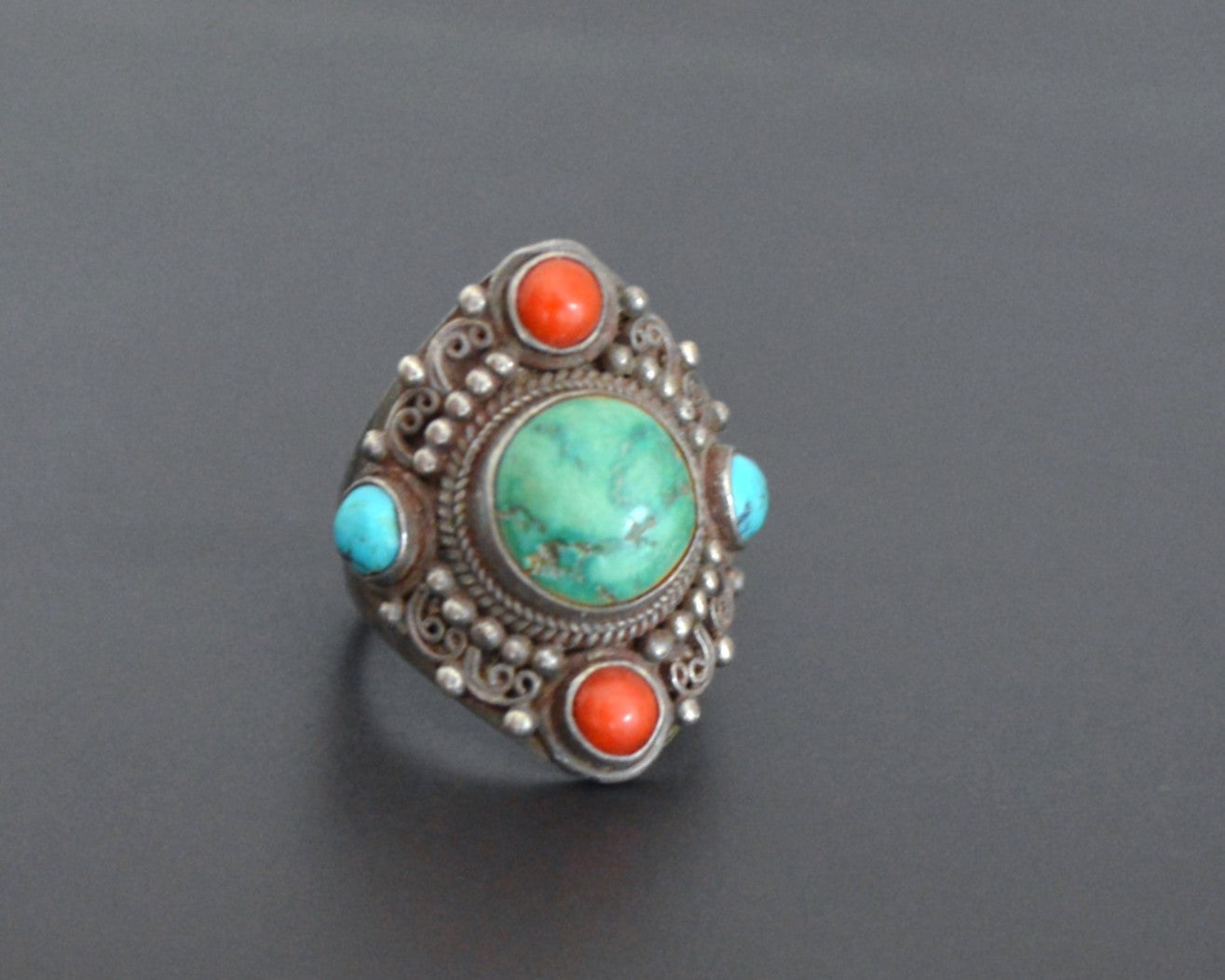 Reserved for I. Nepali Turquoise Coral Ring - Size 9