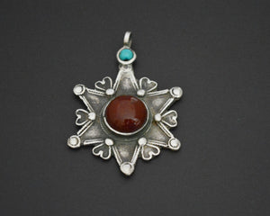 Uzbek Turquoise and Carnelian Star Pendant
