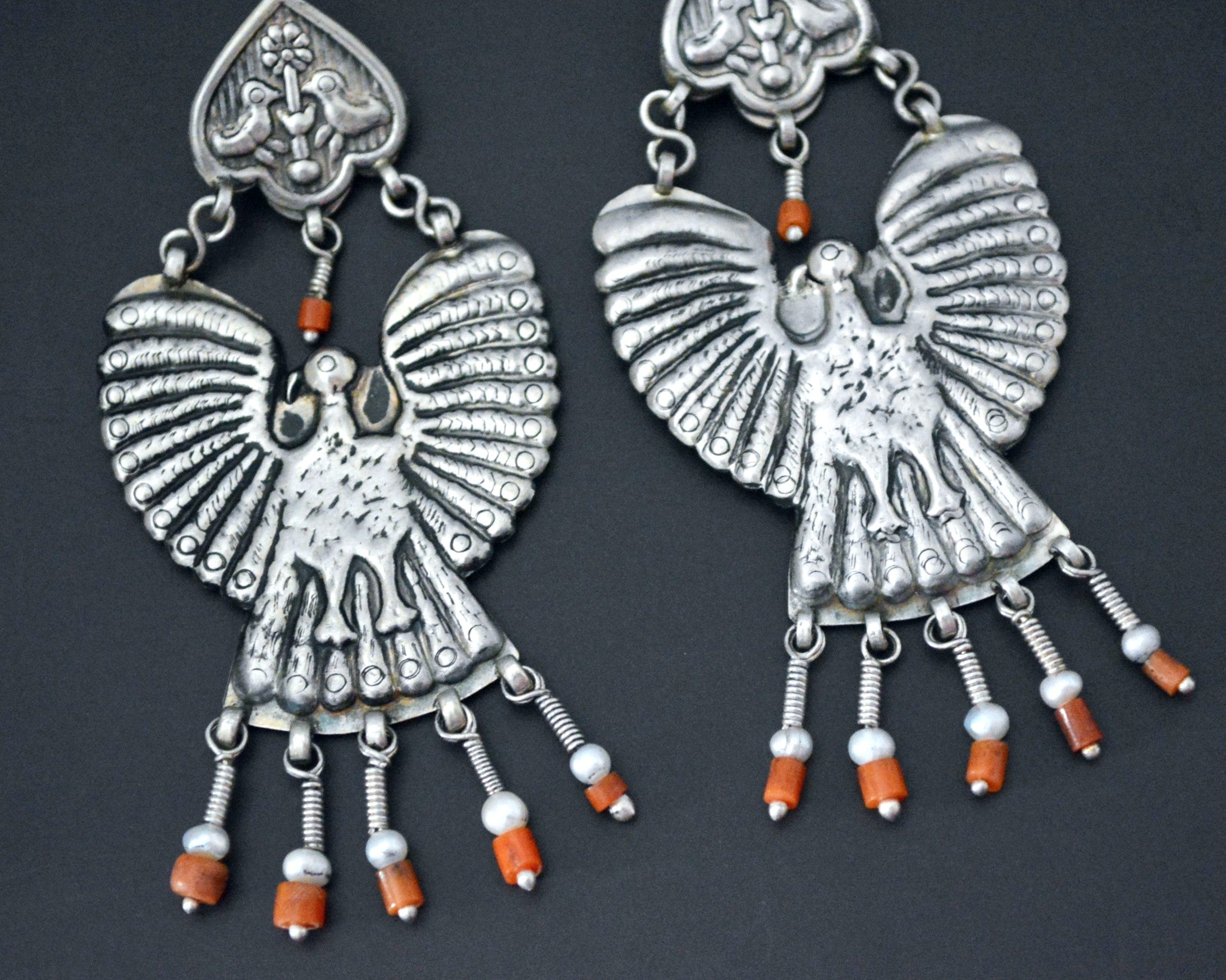 Uzbek Coral Earrings with Bird