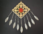 Antique Turkmen Pendant with Carnelian and Dangles