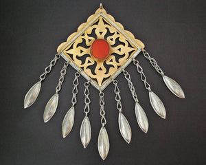 Antique Turkmen Pendant with Carnelian and Dangles