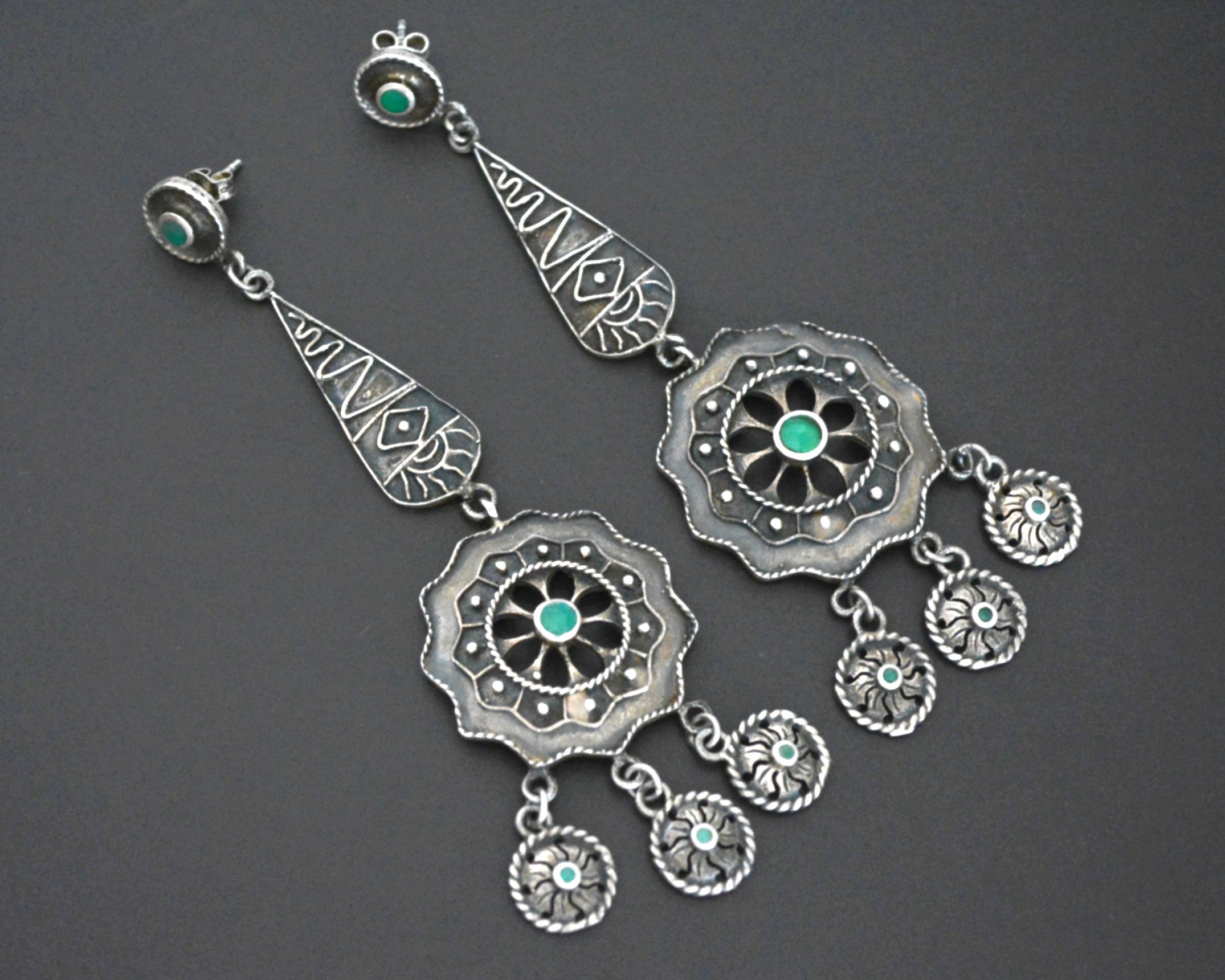 Reserved for A. - Long Ethnic Silver Earrings with Dangles