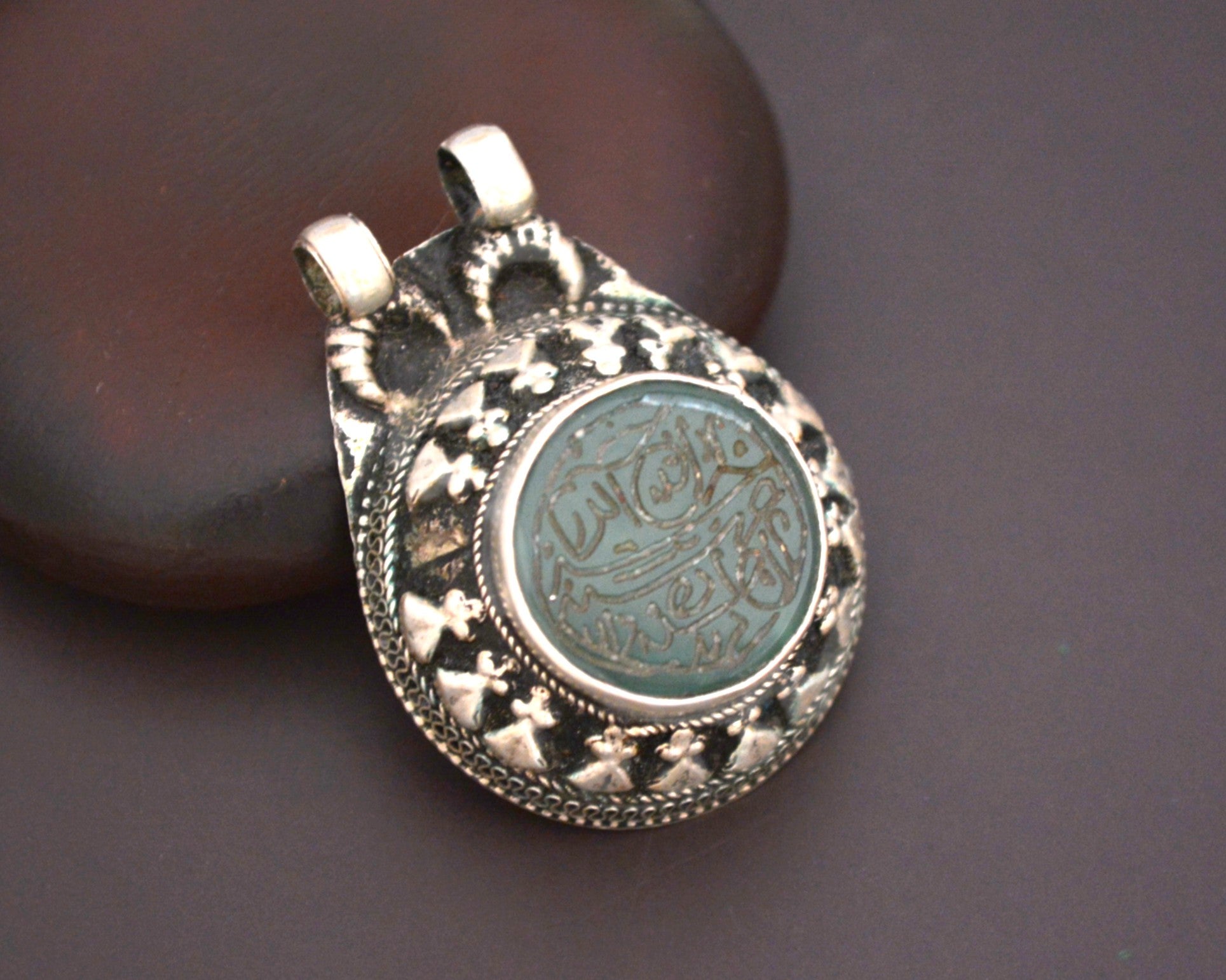 Afghani Arabic Writing Green Agate Pendant
