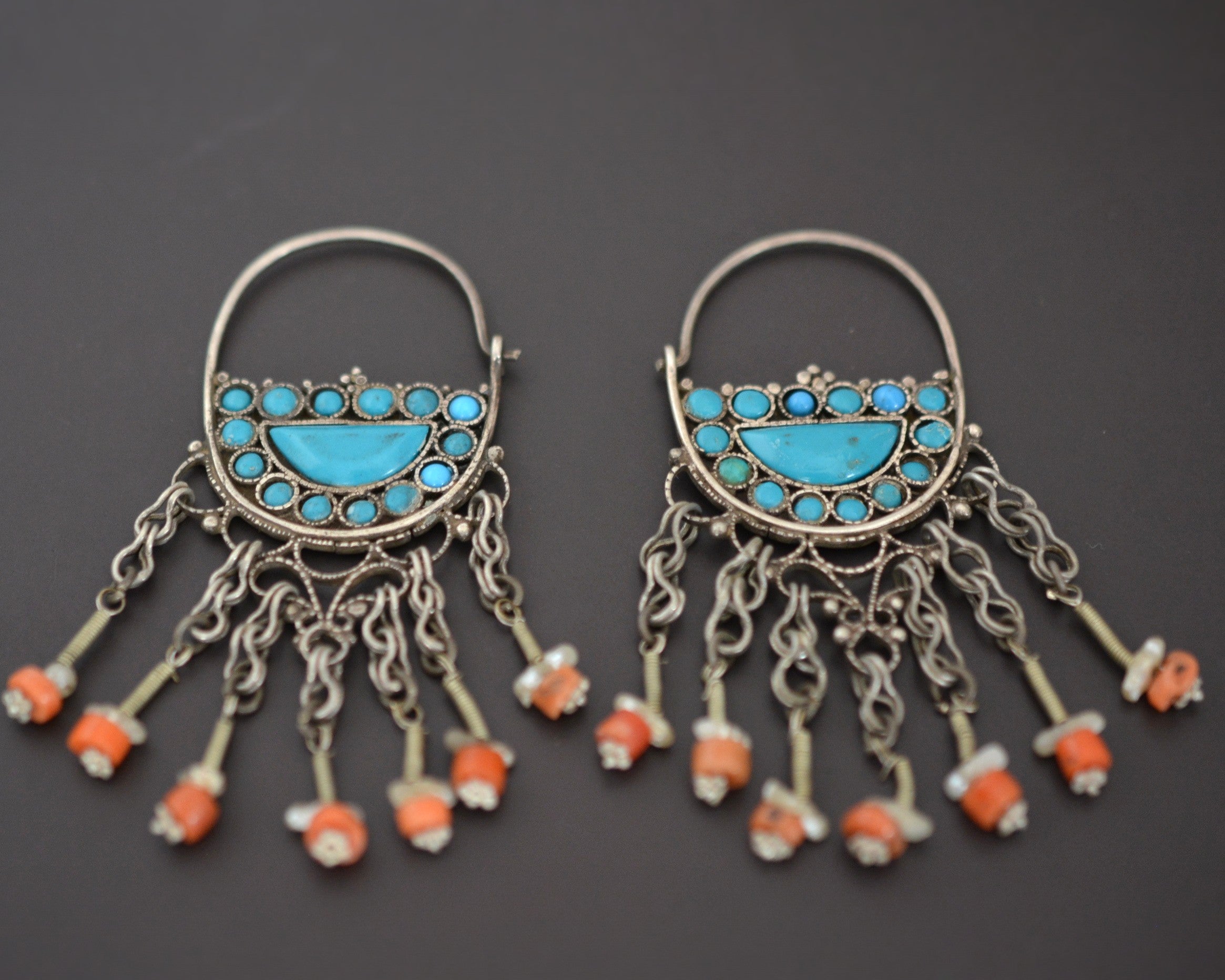 Uzbek Coral Turquoise Earrings