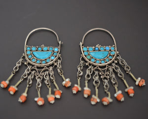 Uzbek Coral Turquoise Earrings