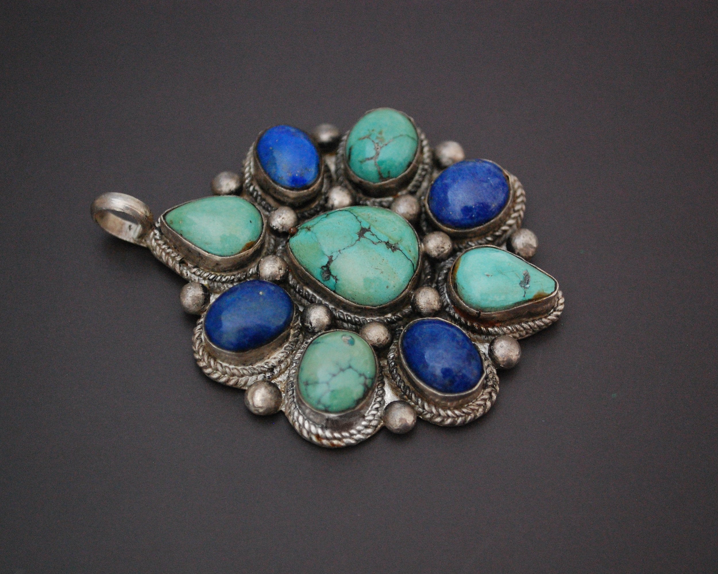 Large Nepali or Tibetan Turquoise Lapis Lazuli Pendant