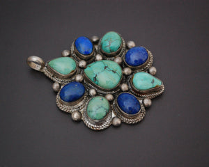 Large Nepali or Tibetan Turquoise Lapis Lazuli Pendant