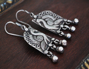Rajasthani Silver Peacock Earrings with Bells