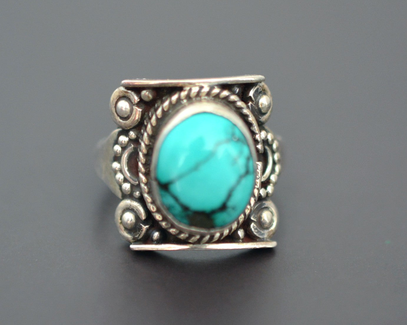 Nepali Turquoise Saddle Ring - Size 7.5