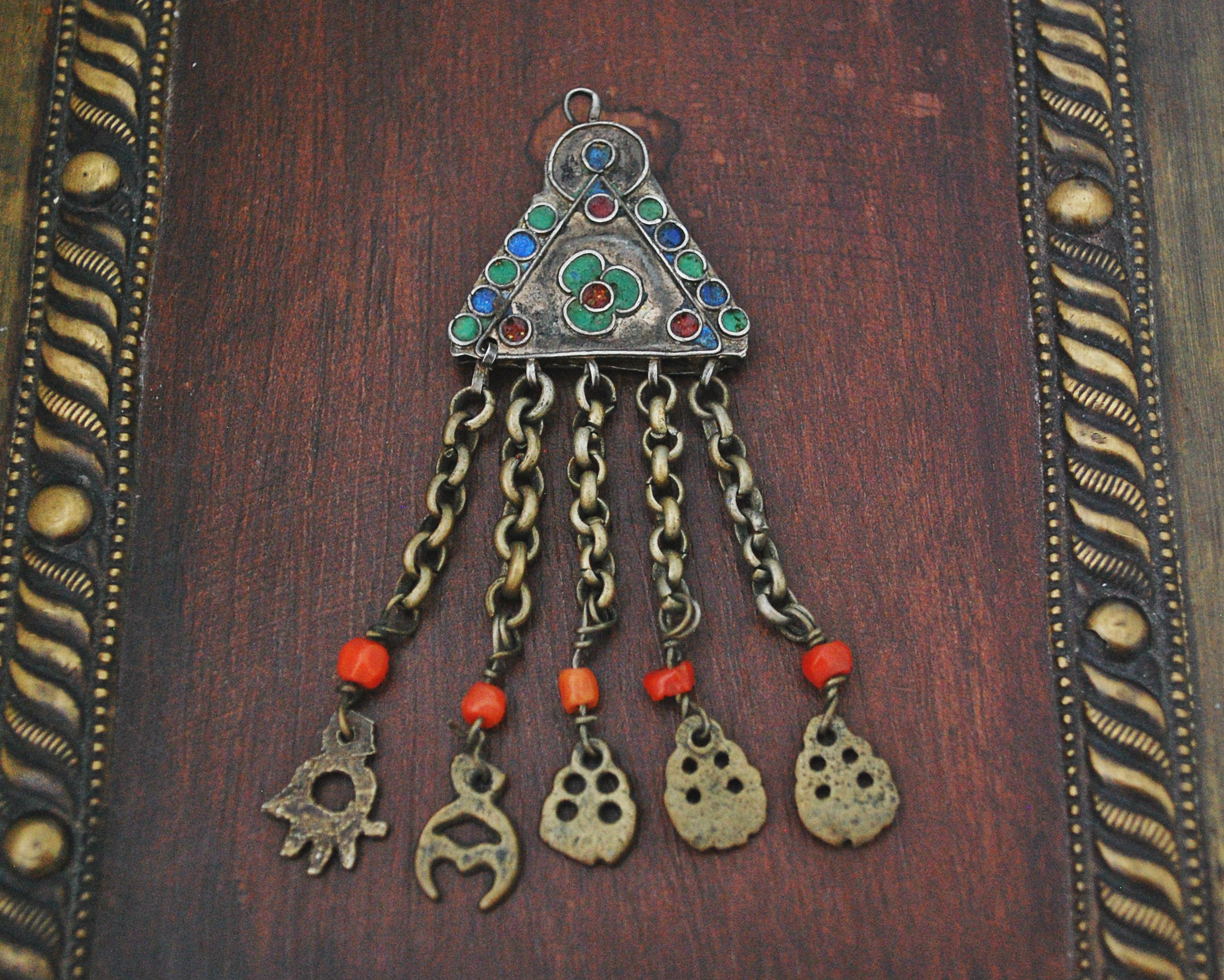 Antique Tunisian Gilded Pendant with Enamel