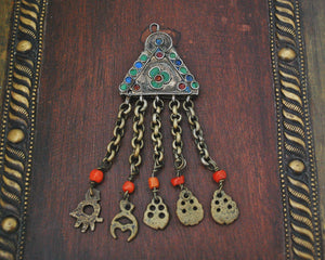 Antique Tunisian Gilded Pendant with Enamel