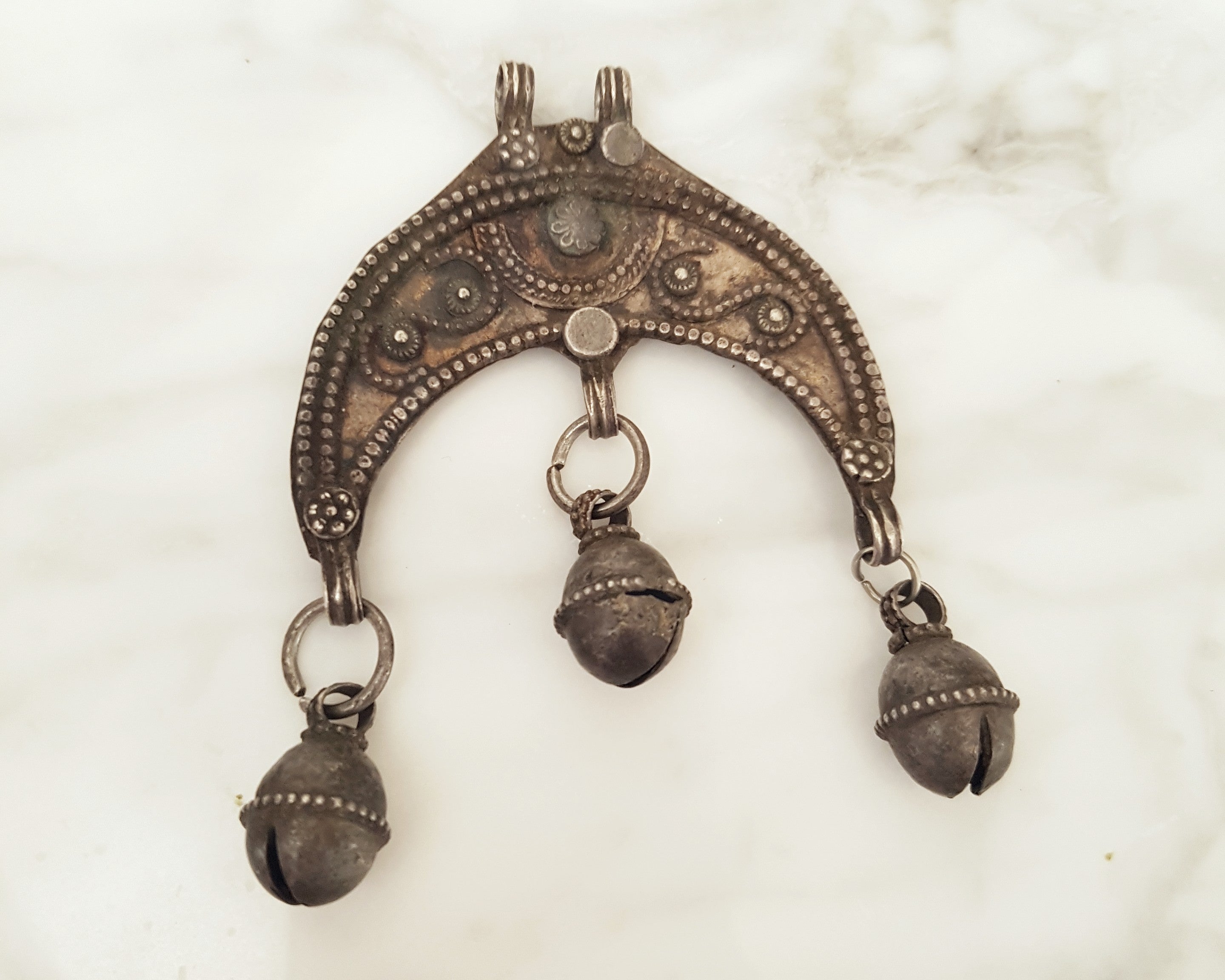 Old Crescent Amulet with Bells from Yemen