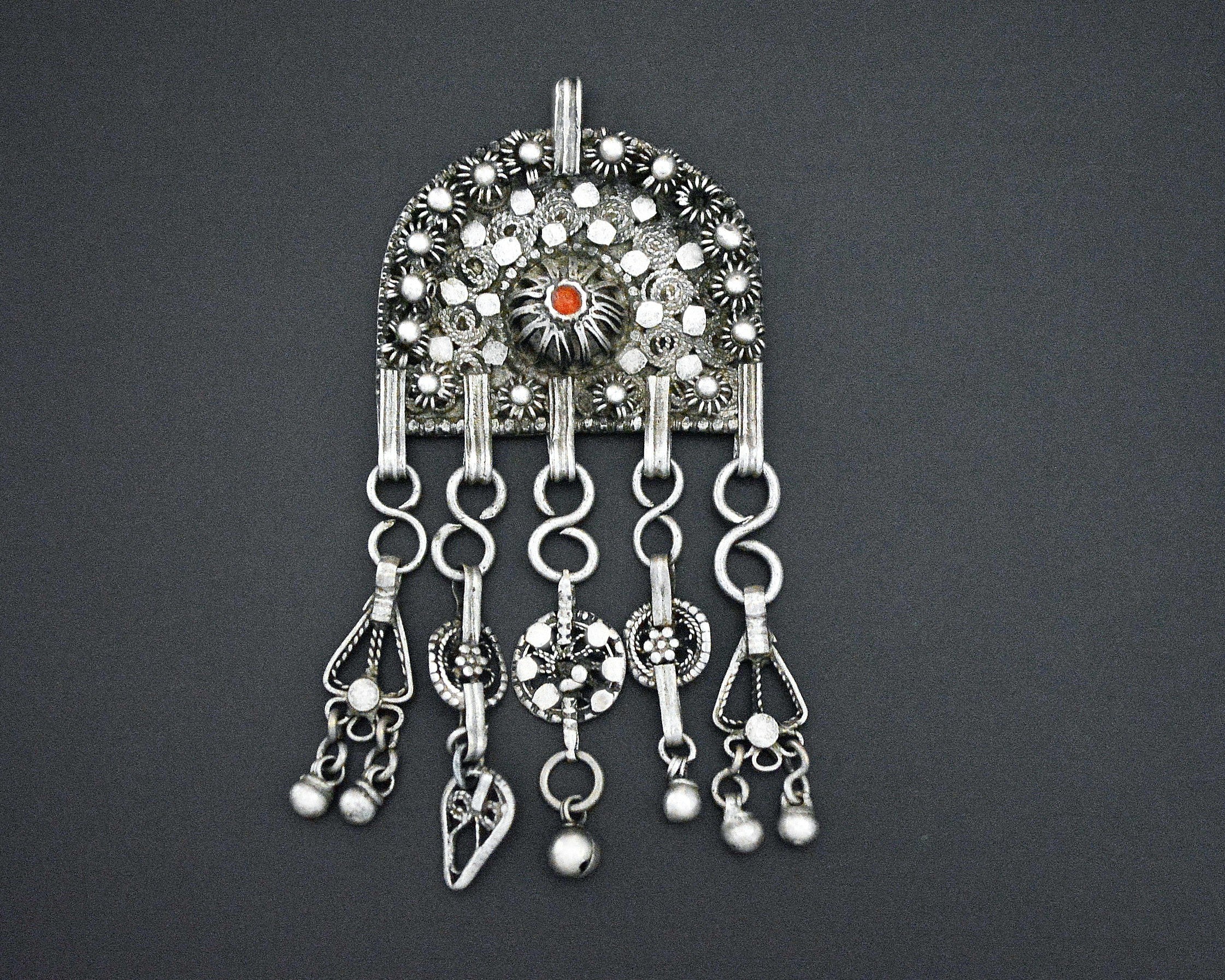 Yemeni Filigree Coral Pendant with Dangles